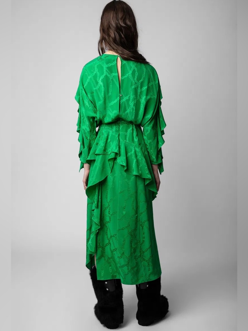Zadig & Voltaire Ritana Jac Chaines 100% SILK Green Ruffle Maxi Dress NWT $1198 - Picture 7 of 10